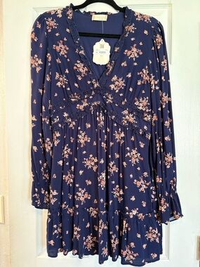 Altar’d State Navy, Floral Ruffle V-Neck Dress BRAND NEW, NEVER WORN